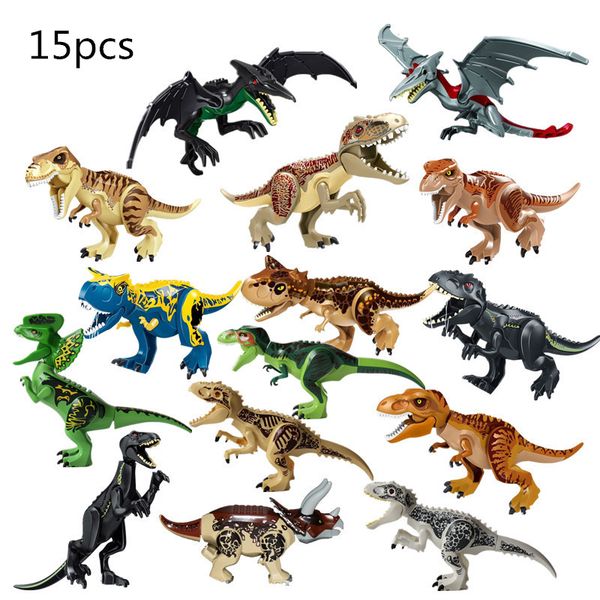 

оптовая продажа 15 шт. белый медведь carnotaurus triceratop динозавр t-rex строительные блоки кирпичи детский подарок детские игрушки образо