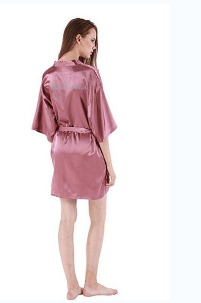 

dark pink robe silver letter kimono personalised satin pajamas wedding robe bridesmaid sister mother of the bride robe, Black;red