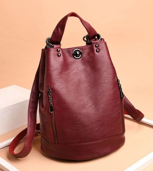 

pu leather backpacks for teenage girls female school shoulder bag bagpack mochila plecak, Black;red