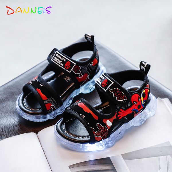 

2020 newarrival светодиодные мультфильм дети сандалии летние kid мальчики трусы нескользящие малышей мягкие донные обувь, Black;red