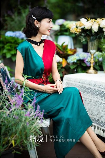 

20214 2020 summer dress emerald green series satin finish slim fit tencel dress (includes waistband) - design, Black;gray