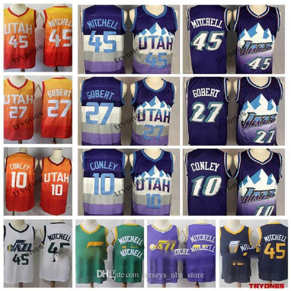 

mens utah nba jazz donovan mitchell 45 city earned basketball jerseys rudy gobert 10 john stockton karl malone stitched shirts, Black;red