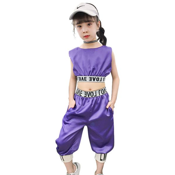

kids hip hop dance wear outfits girls jazz modern dancing costumes clothing suits child stage costumes crop + cropped pants, White