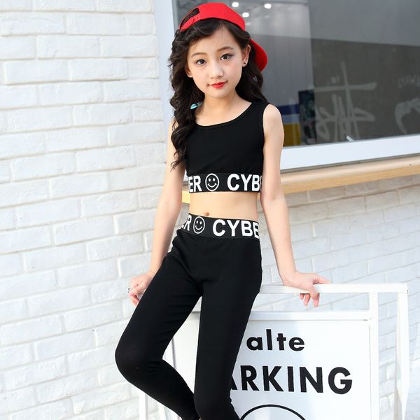 

kids hip hop clothing clothes dance costume for girls vest sweatpants jogger pants jazz ballroom dancing streetwear dq11323, Black;red