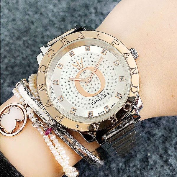 

fashion pando brand women's girls crystal style metal steel band quartz wrist watch p21, Slivery;brown