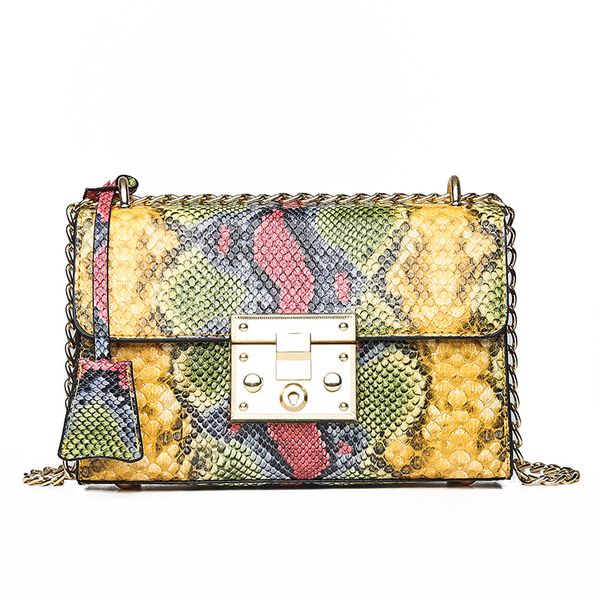 

2020 new european and american fashion snake pattern small square bag texture wild shoulder bag trend chain messenger