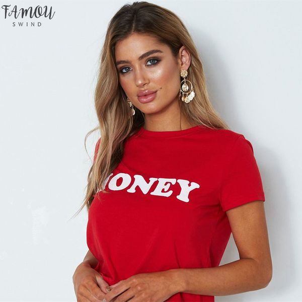 

honey letter print t shirt women short sleeve o neck loose red tshirt 2020 women tee shirt camisetas mujer, White
