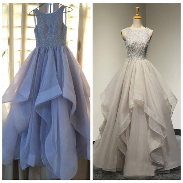 

2020 beaded prom dresses tiered tulle ruffles custom made floor length sleeveless evening party gown formal occasion wear plus size, Black