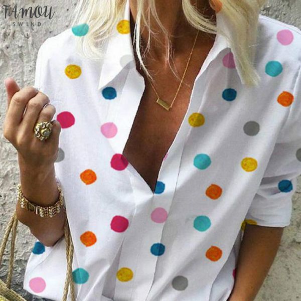 

women casual blouse summer 2019 female long sleeve dot colorful streetwear womens and regular blouses ladies plus size 5xl, White