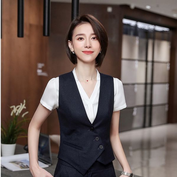

fabric formal styles women vest & waistcoat for ladies office business work wear female outwear clothes, Black;white