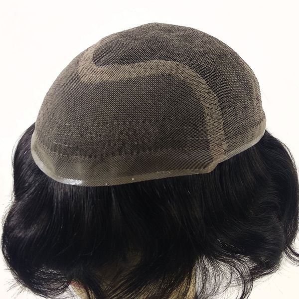 

hair toupee for men 10 x 8 inch human hairpieces er swiss lace men wig hair replacement system, Black