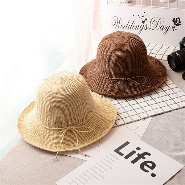 

summer high-end lafite folding straw big brim sun-proof beach women's straw hat travel hat, Blue;gray