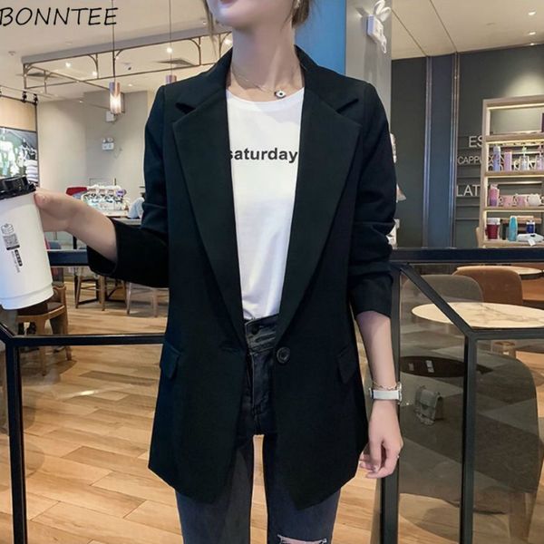 

blazers womens spring autumn 2020 notched black classic loose leisure chic feminine pockets female jackets casual office women, White;black