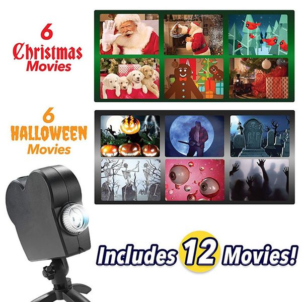 Montra Laser Lâmpada DJ Stage 12 Filmes Natal Halloween projector de luz Home Theater Festival Lâmpada para crianças jardim presente Holofotes