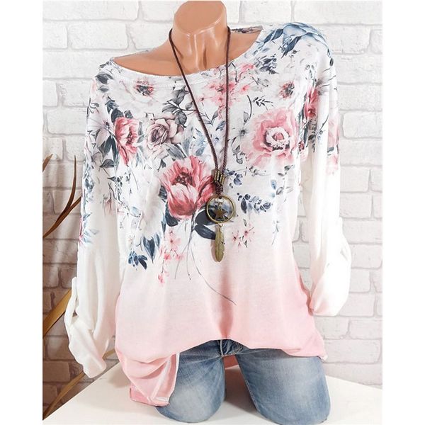 

s-5xl плюс размер шифон рубашка вскользь топы 2019 новый полный рукавом о-образным вырезом печати весна осень блузка женская мода ретро своб, White