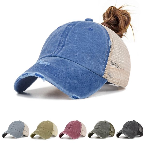 

fashion denim washed ponytail baseball cap ladies trend sun protection baseball cap snapback casual girl summer sports hat, Blue;gray