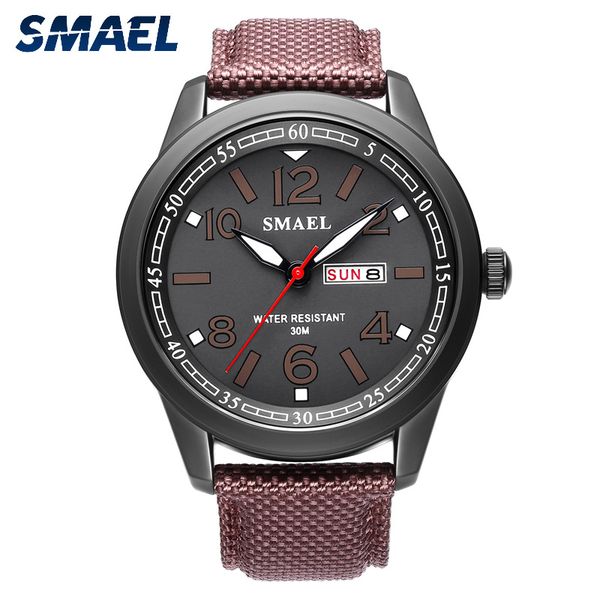 

smael 2019 new fashion men's quartz watches brand pu leather alloy big dial sport watch waterproof wristwatch for male, Slivery;brown