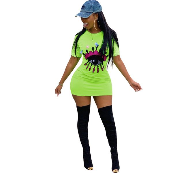 

глаза вышивки sexy тенниска платье женщины блестки лоскутная с коротким рукавом плюс размер платья лета o шеи высокой талией платье bodycon, Black;gray