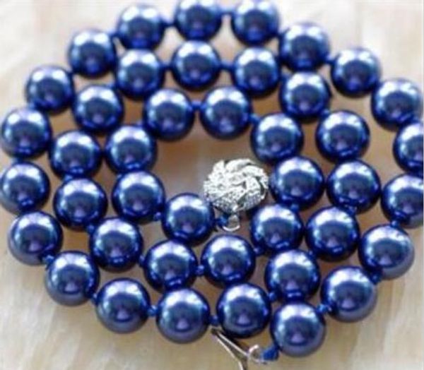 

beautiful 10mm navy blue shell pearl necklace 17, Silver