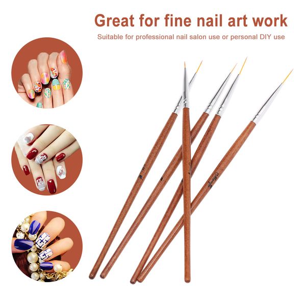 

5pcs nail art nail brush pen set drawing line stripe flower design diy drawing painting brush pen wooden handle manicure tool