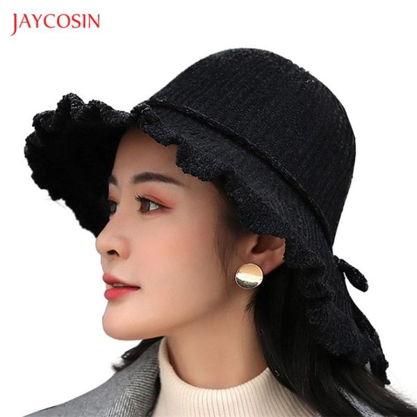 

jaycosin 2020 lace up hat women fashion soild ruffle muts fisherman hat casquette sunscreen outdoors cap sombrero, Blue;gray