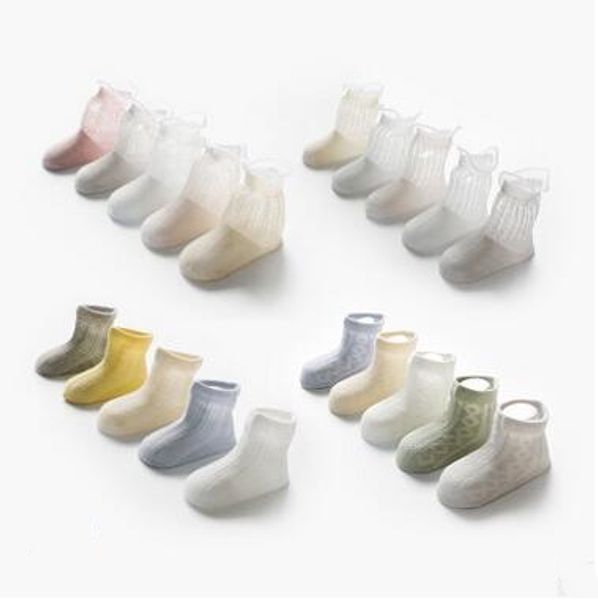

baby socks summer mesh cotton socks kids ruffled solid color sock boy girls breathable non-slip hosiery newborn elastic anklet zyq185, Pink;yellow