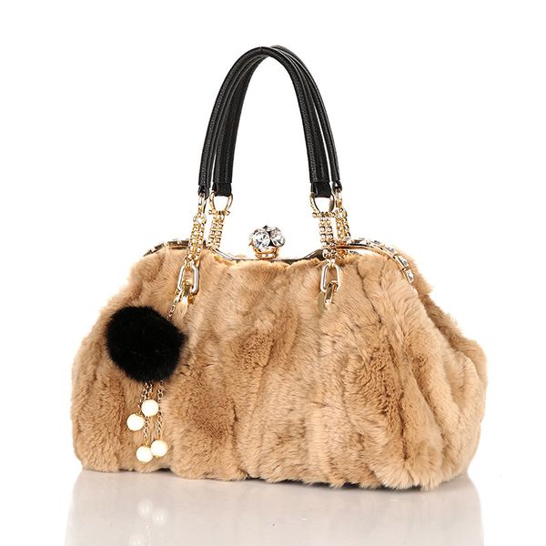 

crystal women bags fashion winter woman real fur bag for ladies shoulder messenger bag