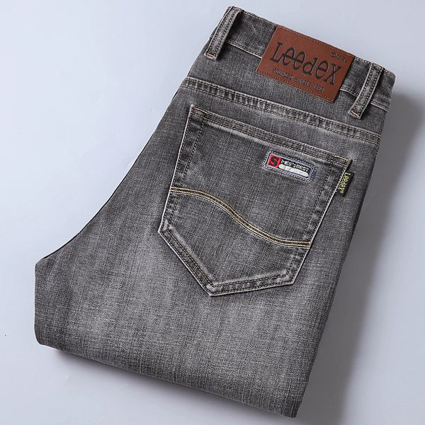 

mens designer leedex washed middle waist large size casual jeans youth stretch, Blue