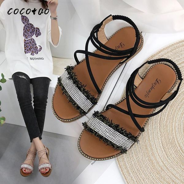 

roman sandals women 2020 spring and summer new fashion fairy style wild rhinestone ladies comfortable ins tide, Black