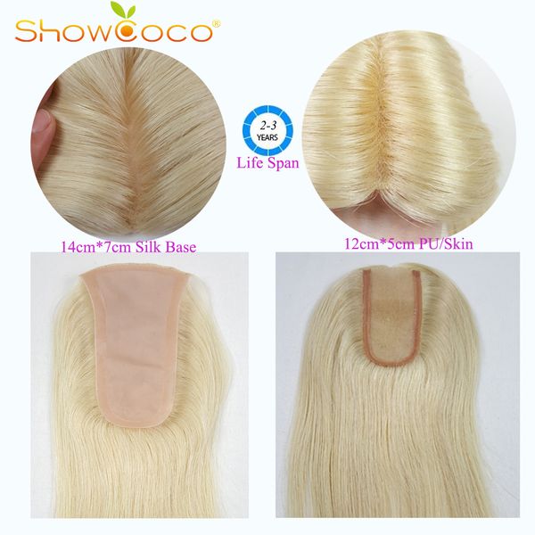 

silk base human hair er blond pu human hair showcoco slavic piece 150% density skin clip in toupee for women, Black;brown