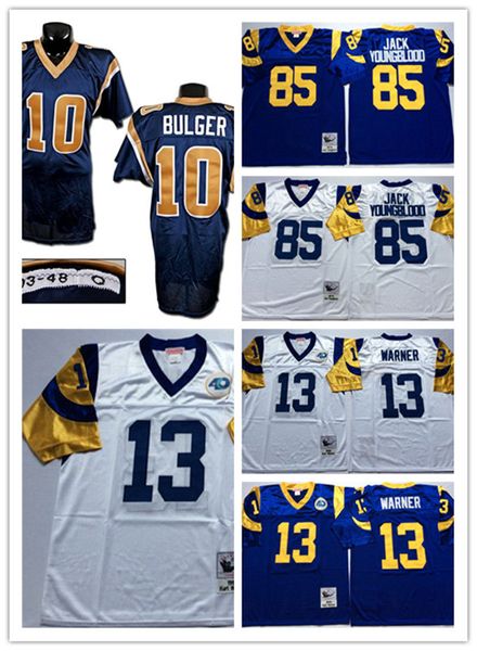 

Mens Navy #10 Marc Bulger Vintage Football Jersey Stitched Royal White #13 Kurt Warner #85 Jack Youngblood St. Louis Jersey M-3XL