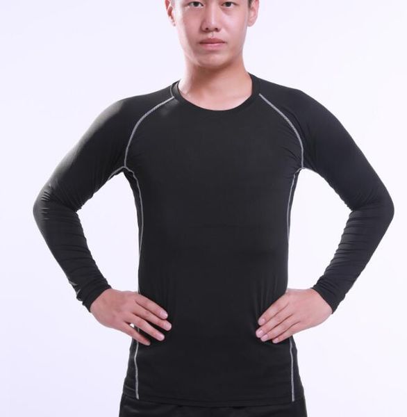 

quick drying sports tights long sleeve men's football training base shirt running yoga suit breathable fitness suit soccer training, Black