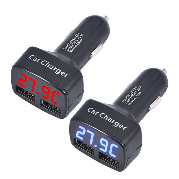 Dual USB Car Charger 5V 3.1A universale con display temperatura Tensione Corrente tester LED Digital Adattatore