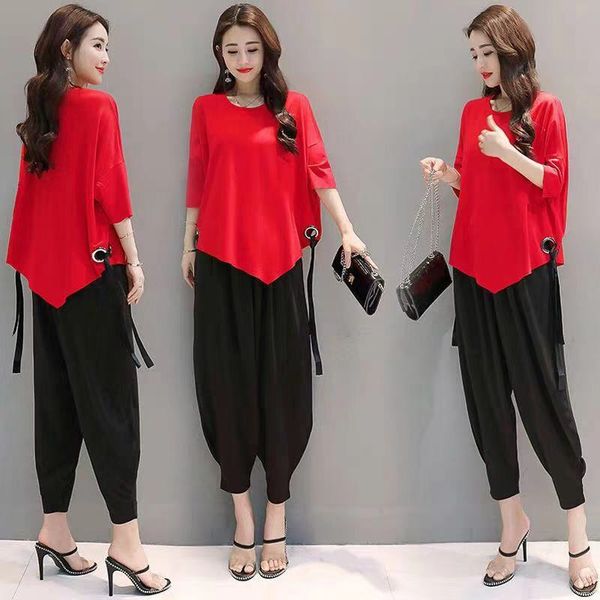 

women's two piece sets 2020 fashion crop turnip legs pants summer feminine matching sets streetwear casual wear, White