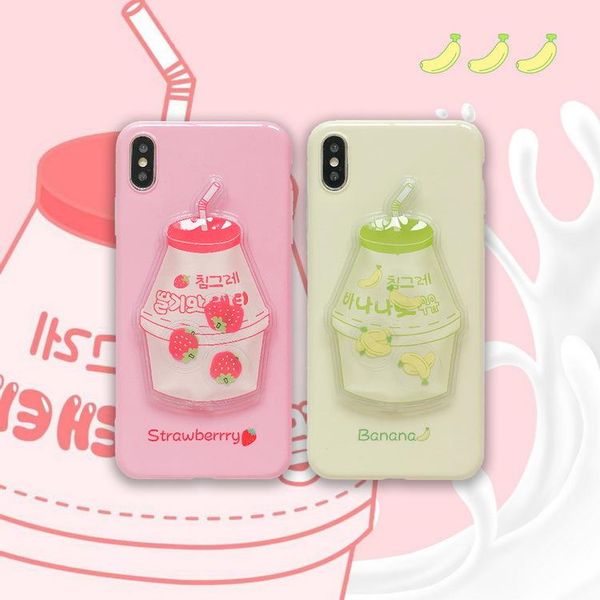 

ell liquid fashion phone case for iphone xs max xr x 3d milk bottle banana & strawberry cover for iphone 6 6s 7 8 plus back cases