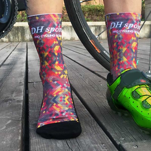 

professional mtb mountain bike cotton cycling socks breathable outdoor sports socks printing colorful men women, Black