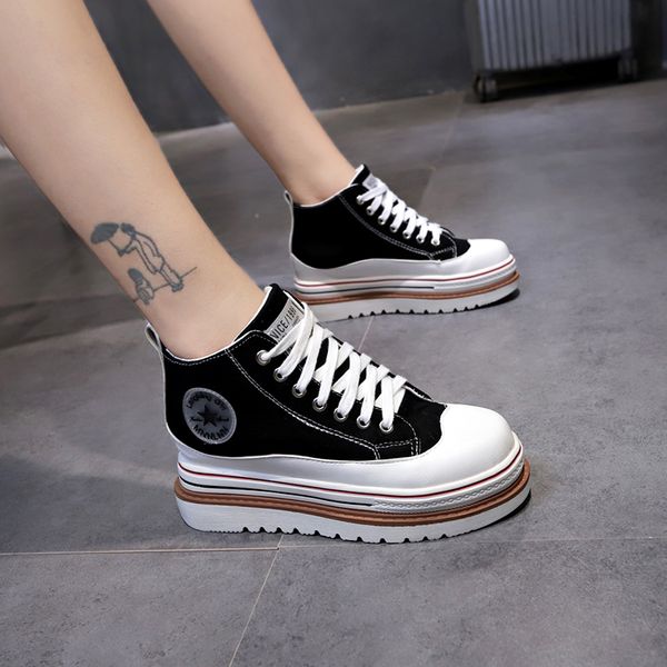 

casual vulcanize shoes fashion women sneakers tenis feminino comfy canvas shoes ladies lace up trainers women zapatos mujer 2019, Black