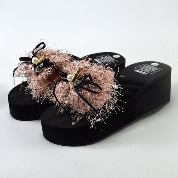 

home indoor foam flip-flops women's comfortable high-heeled sandals non-slip casual beach shoes claquettes femme chaussure 30, Black