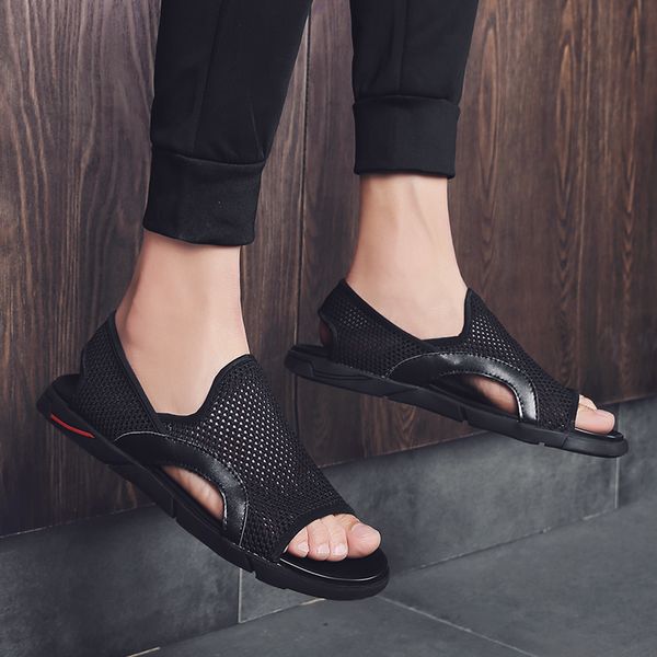 

fashion beach mesh sandals man 2020 summer outdoor shoes men anti-skidding breathable casual shoes krasovki tenis slippers new, Black
