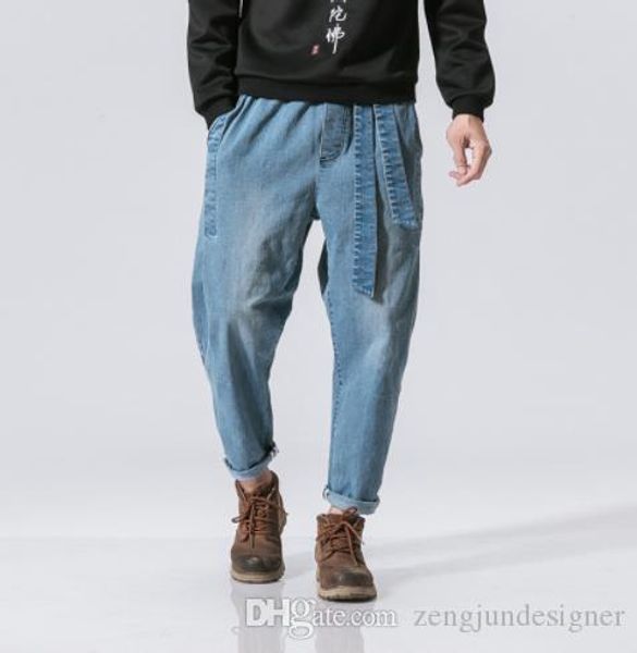 

mens loose designer jeans pants summer zipper old school style homme clothing fashion style casual apparel, Blue