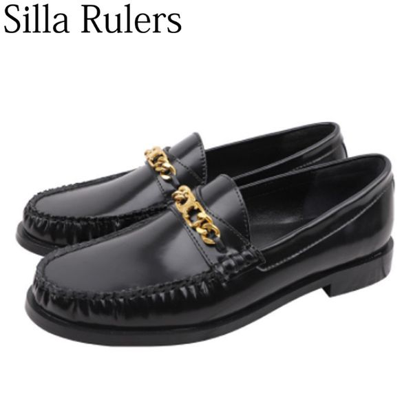 

runway 2020 new genuine leather round toe mules low heels woman shoes metal chain shallow boat shoes for women zapatos de mujer, Black