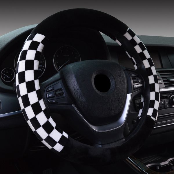 

38cm steering wheel cover new short plush car winter set general for suv van vehicle auto automobile grid auto accessories