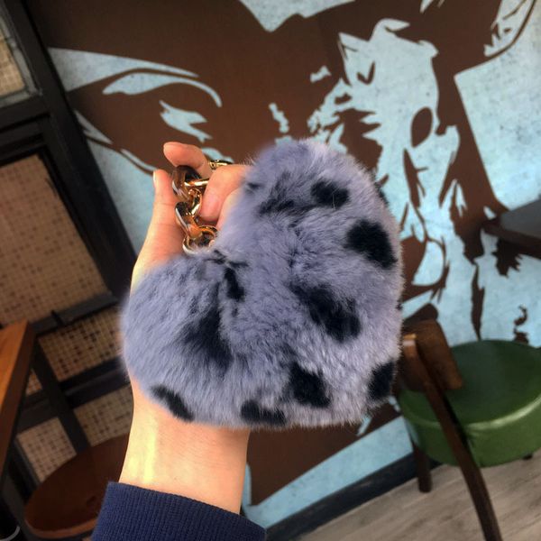 

cute plush leopard love heart pendant fashion creative ornaments peach heart-shaped car keychain rabbit fur women gift, Slivery;golden
