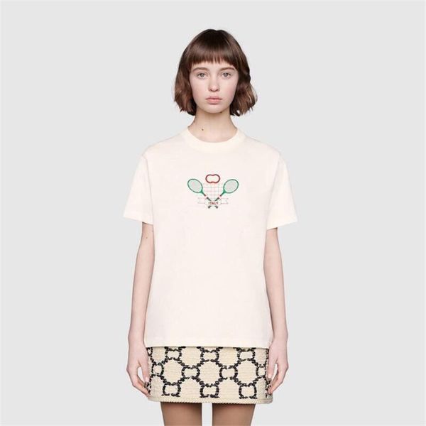 

19ss теннисную ракетку вышивка футболка бежевый made in italy t-shirt мужчины женщины короткие рукава лето повседневная мода tee мужчины жен, White;black