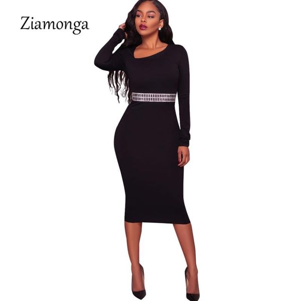 

ziamonga женщины с длинным рукавом sequined талия bodycon платье осень зима sexy плюс размер партии платья вечерние платья карандаша офиса, White;black