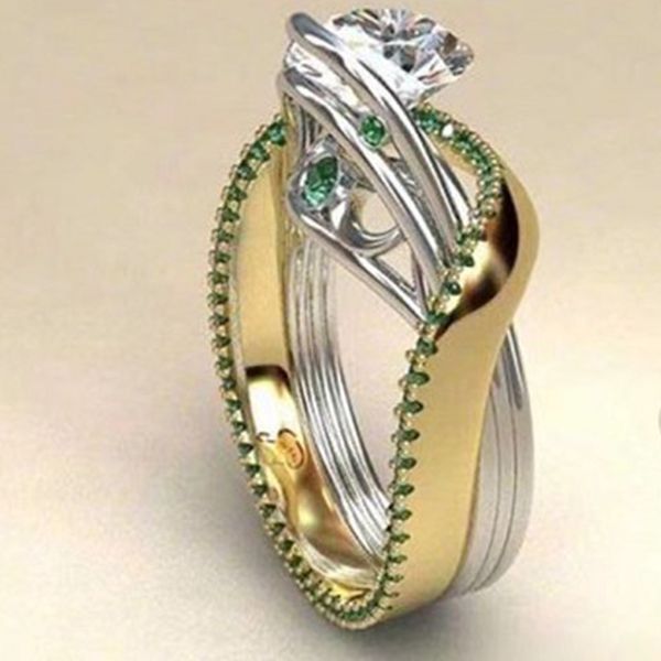 

new birthday christmas gift wedding and engagement anniversaries ring fashion rings for womens jewellery promise two-tone ring, Slivery;golden