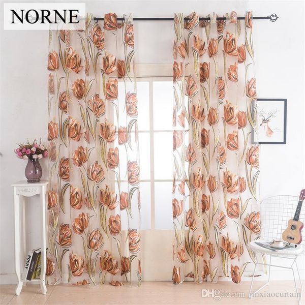 Norne Drapes Window Grommet Sheer Curtains Voiles Panel For Living Room The Bedroom Kitchen Modern Tulle Curtain Floral Pattern Fabric Swag Curtains