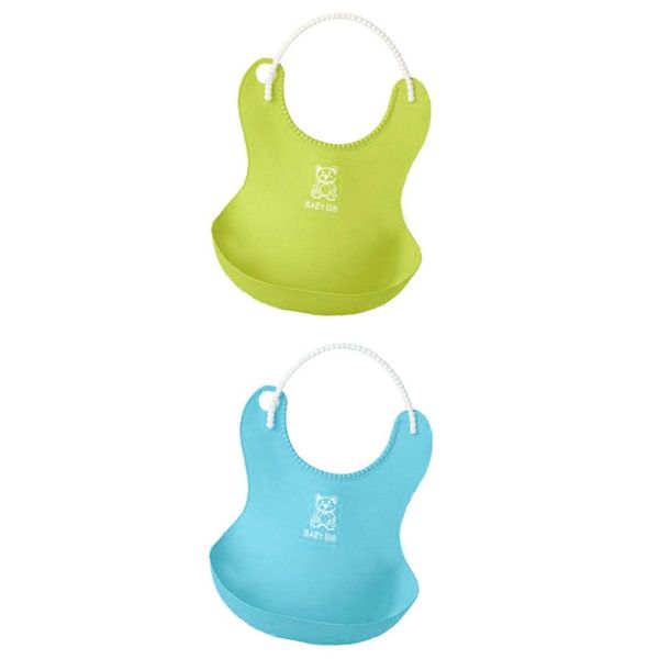 

2pcs waterproof baby bibs soft silicone toddlers feeding smocks green & blue