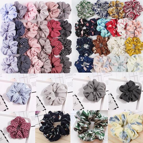 

US Stock Scrunchies Headband Dot Stripe Hairbands Large Intestine Hair Ties Ropes Girls Ponytail Holder Trendy Hair Accessories 65 Designs