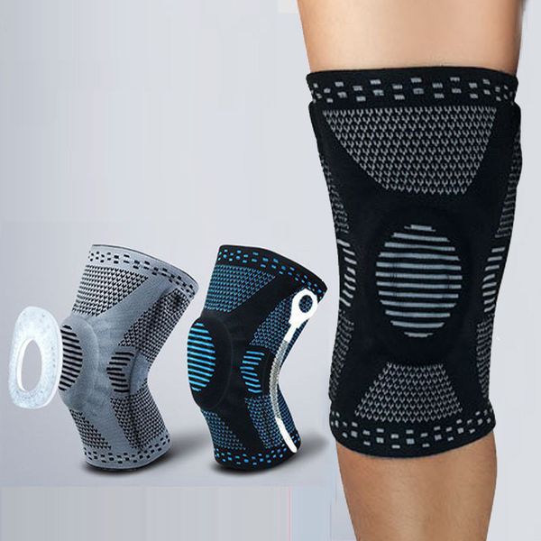 

1 pcs sport basketball running knee support protect weaving knee sleeves spring silicon padded protection compression pads, Black;gray